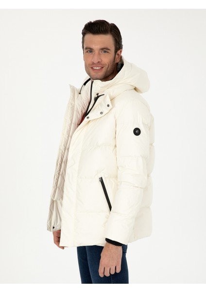 Erkek Beyaz Kapüşonlu Kaz Tüyü Mont 50273111-VR013