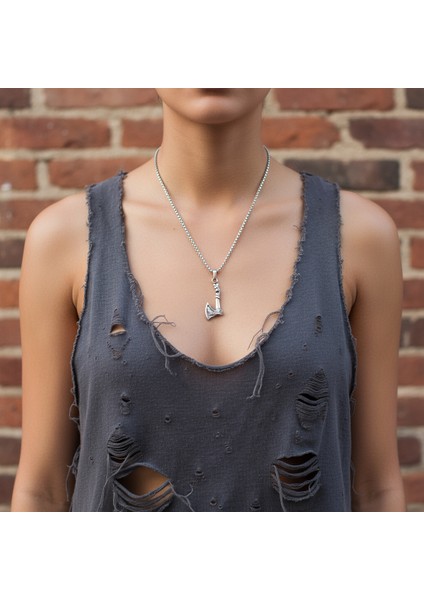 Güç Sembolü - Viking Balta Gümüş Kaplama Örme Zincir Kolye fiyatları