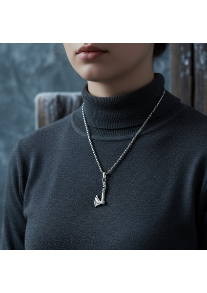 Güç Sembolü - Viking Balta Gümüş Kaplama Örme Zincir Kolye fırsatları