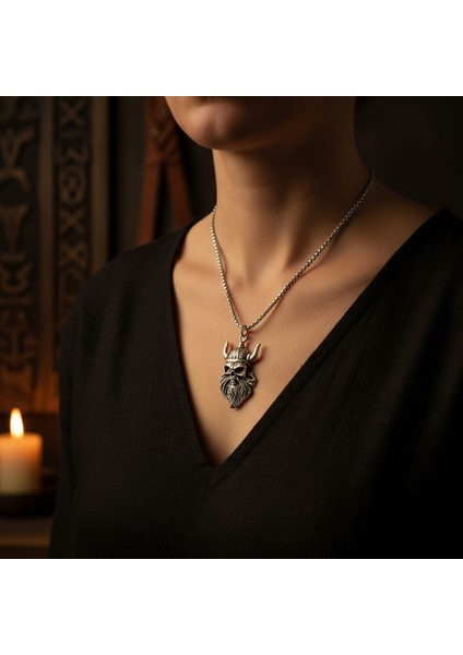 Viking Sakallı Kuru Kafa Gümüş Kaplama Örme Zincir Kolye fiyatları