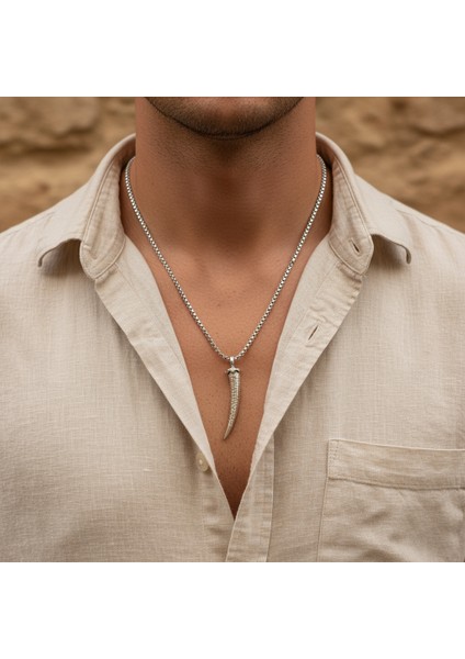 Fil Dişi Gümüş Kaplama Örme Zincir Kolye