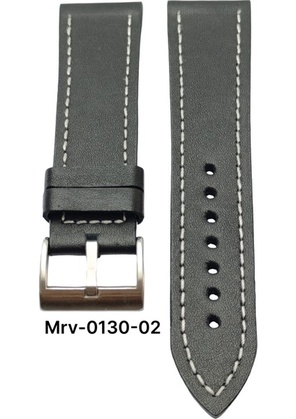 20 Mm-Mrv Spor Siyah Düz Beyaz Dikiş Deri Kordon