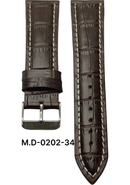 20 Mm-M.d Bombeli Kahverengi Kroko Krem Dikiş Deri Kordon