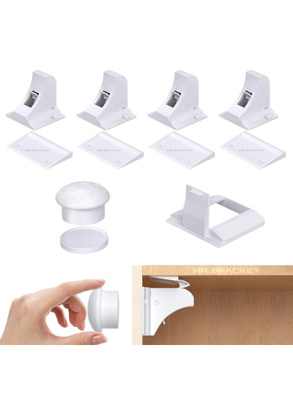 4 Kilit + 1 Anahtar Gizli Manyetik Dolap Çekmece Kilidi - Yapışkanlı Bebek Güvenliği Çocuk Kilit