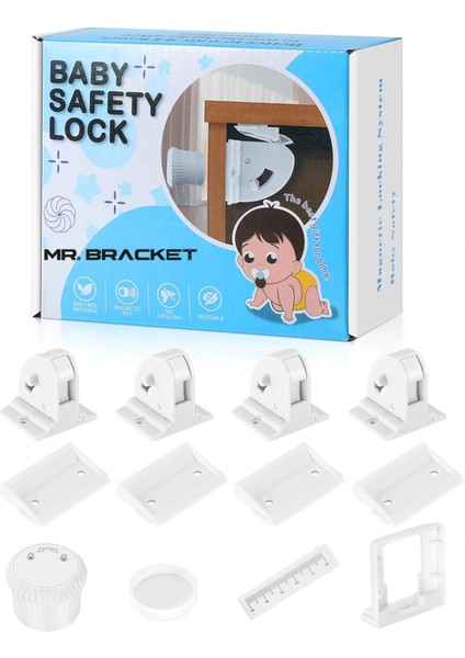 Güçlendirilmiş 4 Kilit + 1 Anahtar Gizli Manyetik Dolap Çekmece Kilidi - Bebek Güvenliği Çocuk Kilit