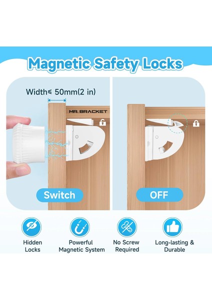 Güçlendirilmiş 4 Kilit + 1 Anahtar Gizli Manyetik Dolap Çekmece Kilidi - Bebek Güvenliği Çocuk Kilit fiyatları