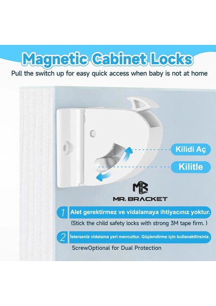 Güçlendirilmiş 4 Kilit + 1 Anahtar Gizli Manyetik Dolap Çekmece Kilidi - Bebek Güvenliği Çocuk Kilit modelleri
