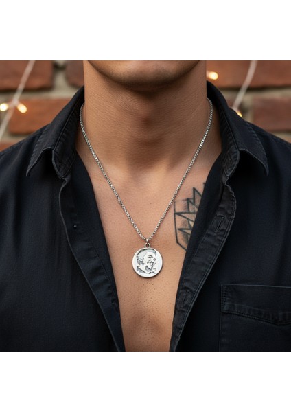 Che Guevara Madalyon Gümüş Kaplama Örme Zincir Kolye