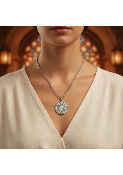 Hz. Süleyman Mühür Gümüş Kaplama Örme Zincir Kolye
