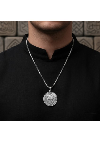 Hz. Süleyman Mühür Gümüş Kaplama Örme Zincir Kolye fiyatları