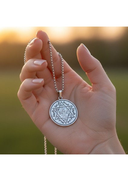 Hz. Süleyman Mühür Gümüş Kaplama Örme Zincir Kolye indirimleri