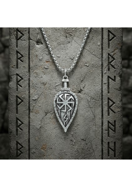 Viking Kolovrat Kalkan Gümüş Kaplama Örme Zincir Kolye modelleri
