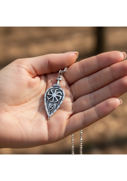 Viking Kolovrat Kalkan Gümüş Kaplama Örme Zincir Kolye indirimleri