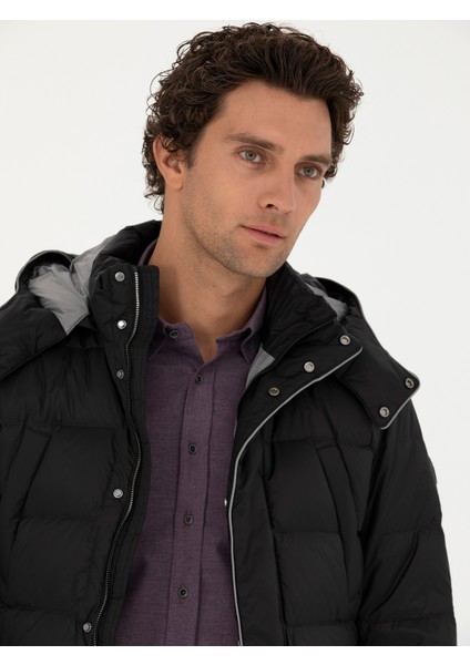 Erkek Siyah Kapüşonlu Kaz Tüyü Mont 50273107-VR046 fiyatları
