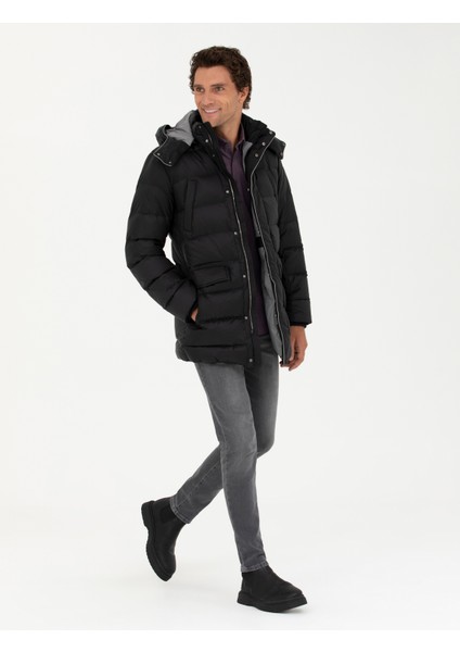 Erkek Siyah Kapüşonlu Kaz Tüyü Mont 50273107-VR046 fırsatları
