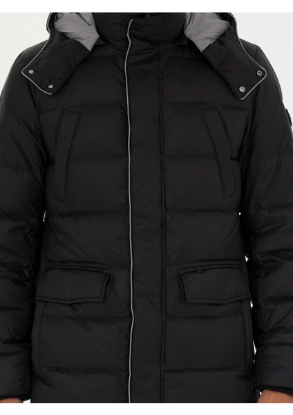 Erkek Siyah Kapüşonlu Kaz Tüyü Mont 50273107-VR046