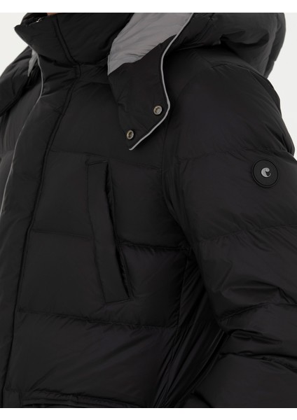 Erkek Siyah Kapüşonlu Kaz Tüyü Mont 50273107-VR046