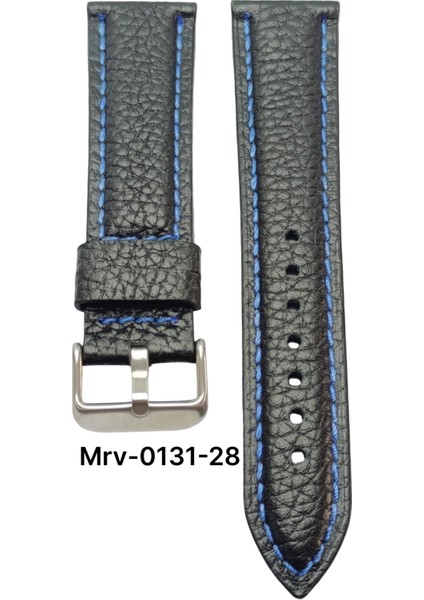 18 Mm-Mrv Bombeli Siyah Flotur Mavi Dikiş Deri Kordon