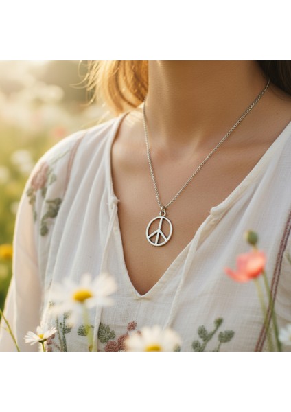Peace Barış İşareti Gümüş Kaplama Örme Zincir Kolye fiyatları