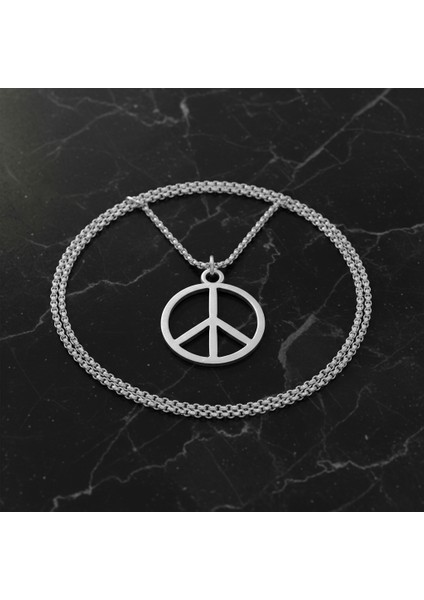 Peace Barış İşareti Gümüş Kaplama Örme Zincir Kolye fırsatları