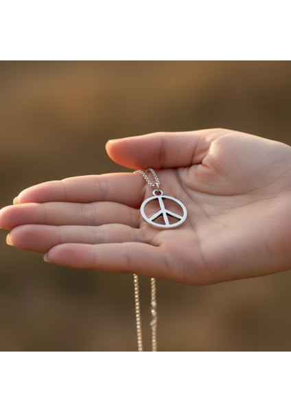 Peace Barış İşareti Gümüş Kaplama Örme Zincir Kolye indirimleri