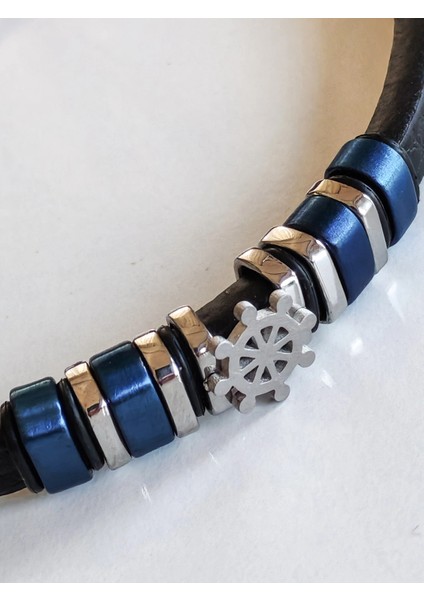 Deri Kordonlu Seramik Taşlı Gemici Dümenli Lüks Erkek Bileklik fiyatları