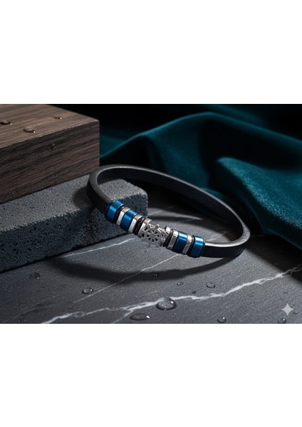 Deri Kordonlu Seramik Taşlı Gemici Dümenli Lüks Erkek Bileklik modelleri