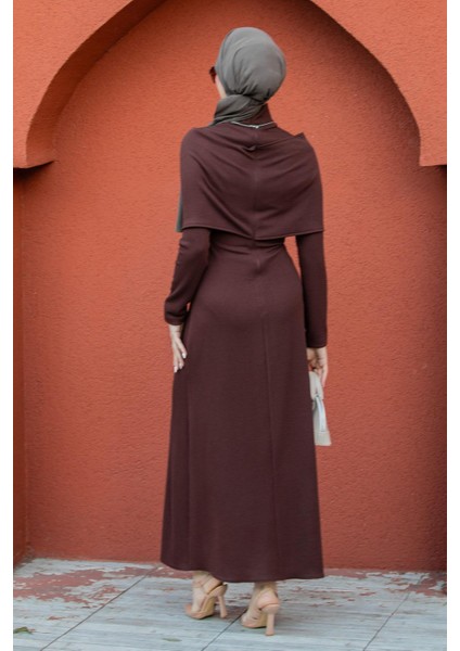 Simge Omuz Detaylı Kaşkorse Elbise-Kahve fırsatları