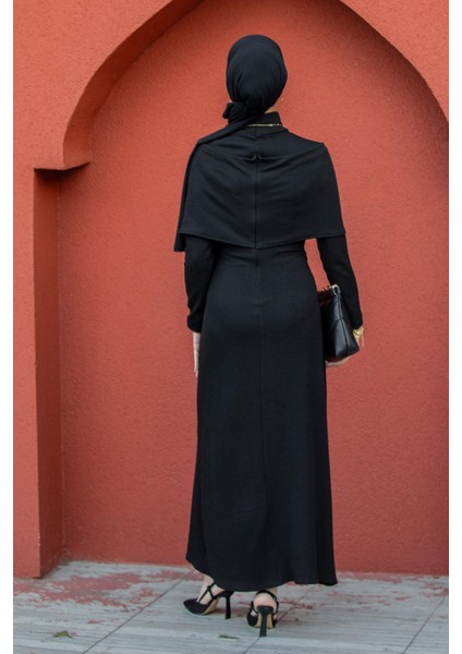 Simge Omuz Detaylı Kaşkorse Elbise-Siyah fırsatları