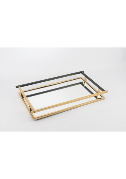 Gold Mat Siyah Aynalı Tepsi 43X26X5 cm
