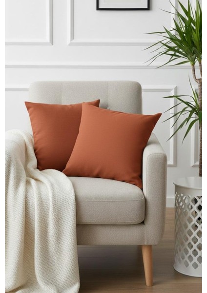 Rio Düz Keten Kırlent Kılıfı 2 Adet Kare Kiremit