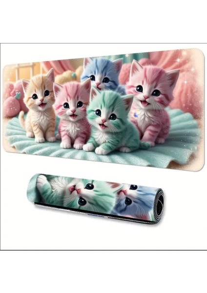 90X40 cm Renkli Kediler Temalı Kaydırmaz Taban Speed Yüzey Oyuncu Mouse Pad Gaming