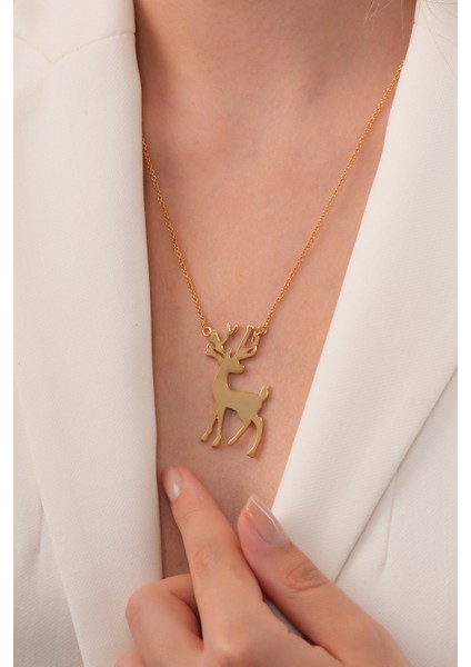 925 Ayar Gümüş 18K Altın Kaplama “Geyik” Kolye – El Yapımı