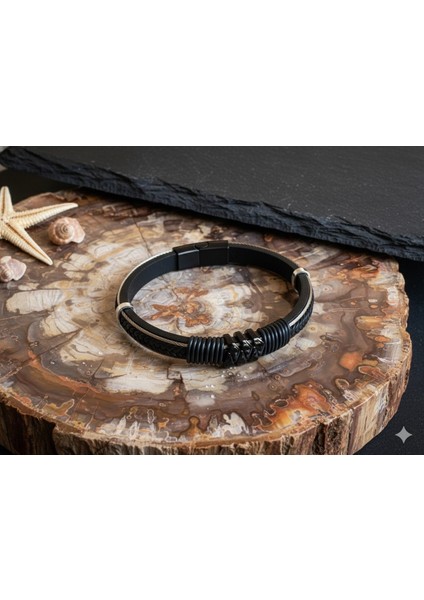 Deri Kordonlu Seramik Taşlı Siyah Erkek Bileklik fırsatları