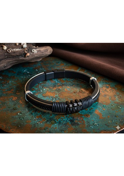 Deri Kordonlu Seramik Taşlı Siyah Erkek Bileklik indirimleri