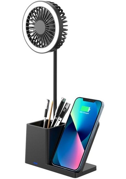 S-Link SL-M9055 10 Watt Şarj Istasyonlu Fanlı Kalemlikli Masa Lambası (Siyah)