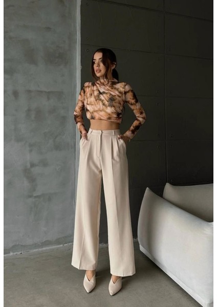 Kadın Yüksek Bel Tek Düğmeli Palazzo