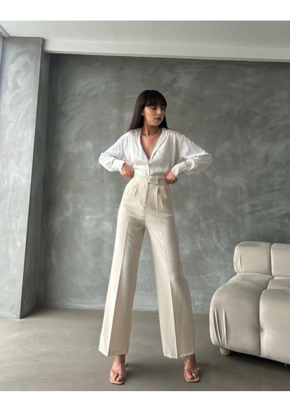 Kadın Yüksek Bel Çift Düğmeli Palazzo Pantolon fiyatları
