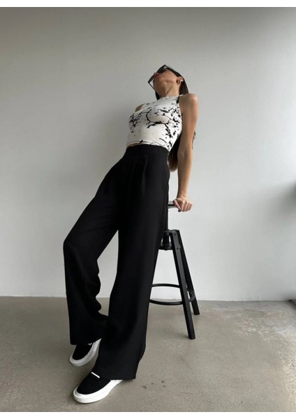 Kadın Yüksek Bel Cırtlı Palazzo Pantolon