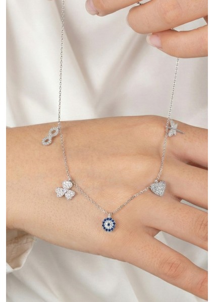 925 Ayar Gümüş Kolye Rodyumlu Zirkon Taşlı Nazarlı Şans Kolyesi SGTL13181RODAJ fiyatları