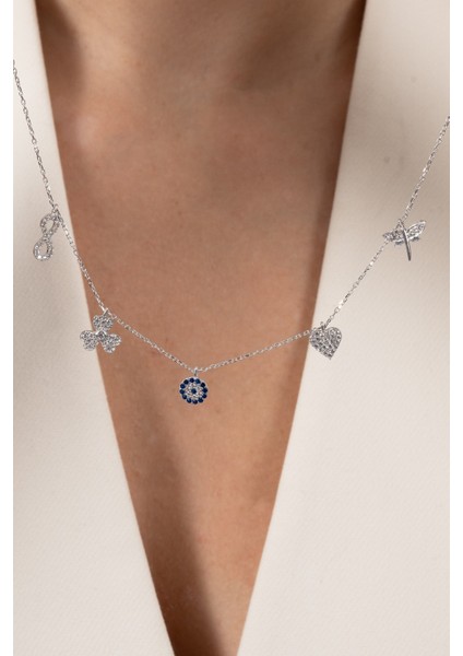 925 Ayar Gümüş Kolye Rodyumlu Zirkon Taşlı Nazarlı Şans Kolyesi SGTL13181RODAJ fırsatları