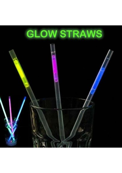 Karanlıkta Parlayan Glow Fosforlu Pipet 3 Renk 3 Adet