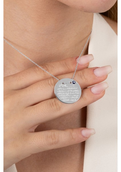 925 Ayar Gümüş Kolye Rodyumlu Ayetel Kürsi Yazılı Nazarlı Büyük Boy Plaka Kolye SGTL13138RODAJ fiyatları