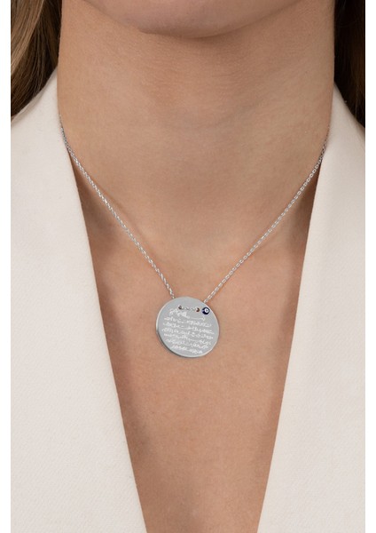 925 Ayar Gümüş Kolye Rodyumlu Ayetel Kürsi Yazılı Nazarlı Büyük Boy Plaka Kolye SGTL13138RODAJ modelleri