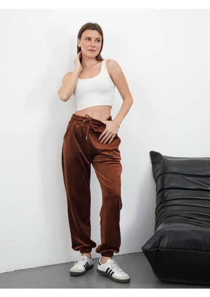 Paça Lastikli Kadife Eşofman Kahve MD34 modelleri