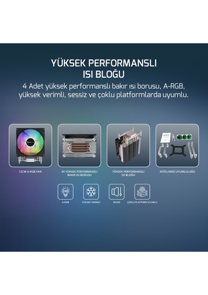 Glace Tc4 Argb Siyah 1X120MM LGA1851/AM5 Işlemci Hava Soğutucu modelleri