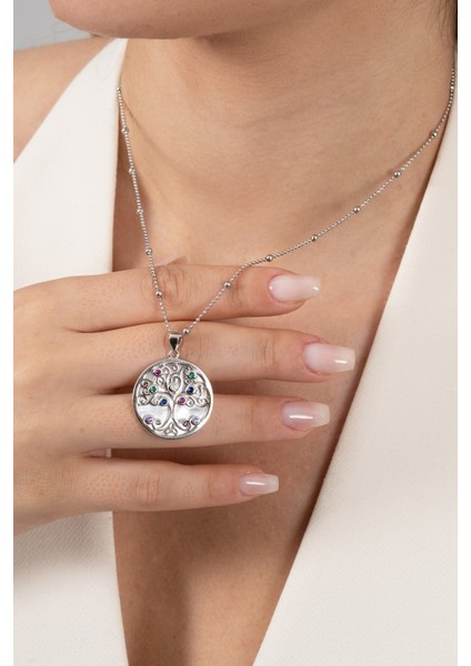 925 Ayar Gümüş Kolye Hepsi Top Top Zincirli Rodyumlu Sedef Taşlı Hayat Ağacı Tasarım Kolye SGTL13141RODAJ fiyatları
