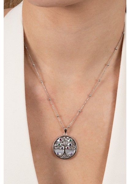 925 Ayar Gümüş Kolye Hepsi Top Top Zincirli Rodyumlu Sedef Taşlı Hayat Ağacı Tasarım Kolye SGTL13141RODAJ modelleri