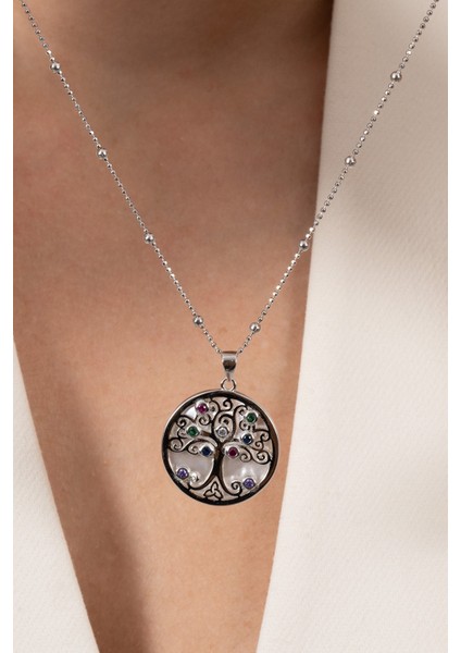 925 Ayar Gümüş Kolye Hepsi Top Top Zincirli Rodyumlu Sedef Taşlı Hayat Ağacı Tasarım Kolye SGTL13141RODAJ indirimleri