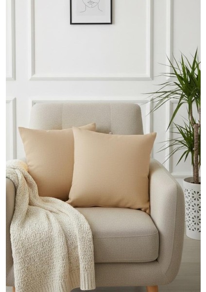 Rio Düz Keten Kırlent Kılıfı 2 Adet Kare Bej